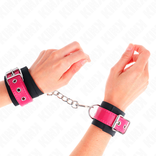 Kink - Muñequeras De Nylon Negro Con Correa Polipiel Fuscia Ajustable 19-29 Cm X 5.1 Cm