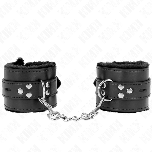 Kink - Muñequeras Forradas Con Agujeros Cuadrados Negro Y Correa Negro Ajustable 17-29 Cm X 6 Cm