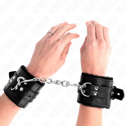 Kink - Muñequeras Forradas Con Agujeros Cuadrados Negro Y Correa Negro Ajustable 17-29 Cm X 6 Cm