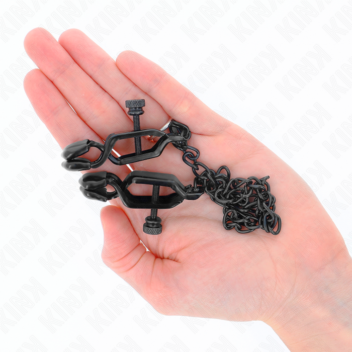 Kink - Pinzas Para Pezones Planas Negro Con Cadena Negro 30 Cm