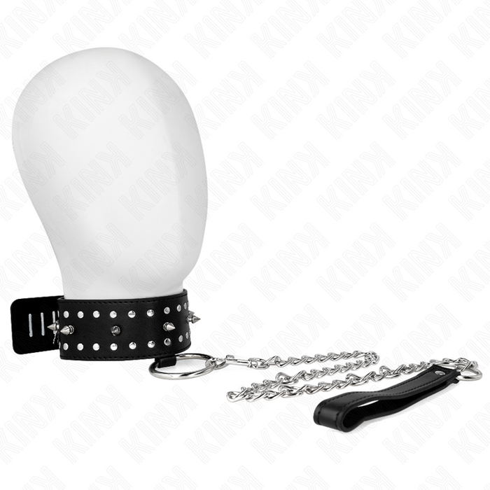 Kink - Collar Con Correa 65 Cm Con Tachuelas Plateadas Modelo 1 Ajustable 36-43 Cm X 5 Cm