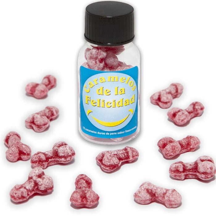 Bote De 12 Caramelos Pene Sabor Fresas Con Cereza