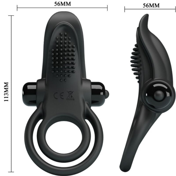 Pretty Love - Doble Anillo Vibrador + Estimulador Clítoris 10 Vibraciones Negro