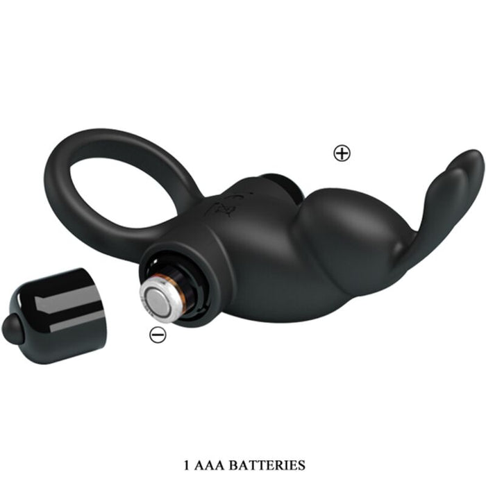 Pretty Love - Anillo Vibrador + Estimulador Rabbit Clítoris 10 Vibraciones Negro
