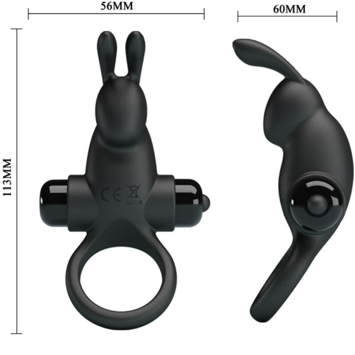 Pretty Love - Anillo Vibrador + Estimulador Rabbit Clítoris 10 Vibraciones Negro