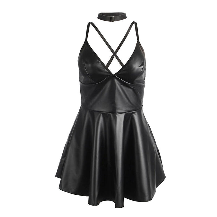 Subblime - 955380 Vestido Con Tirantes De Cuero Negro L/Xl