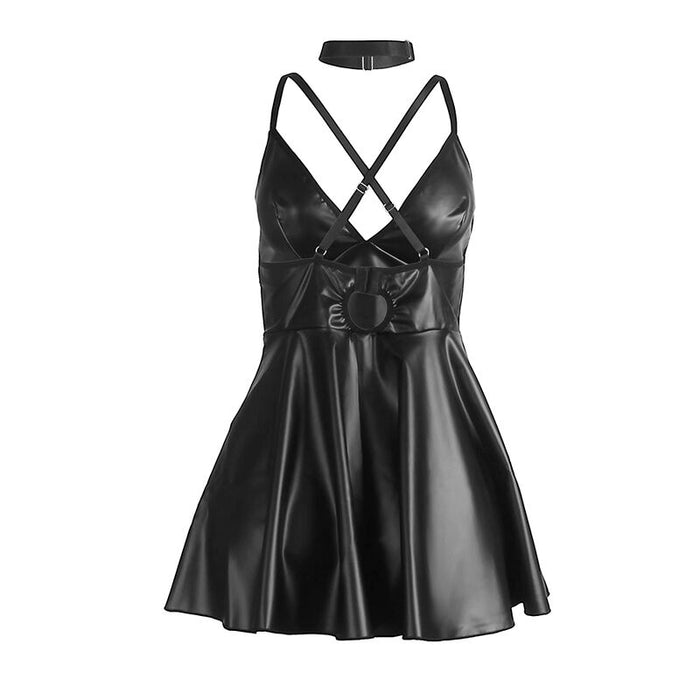 Subblime - 955380 Vestido Con Tirantes De Cuero Negro L/Xl