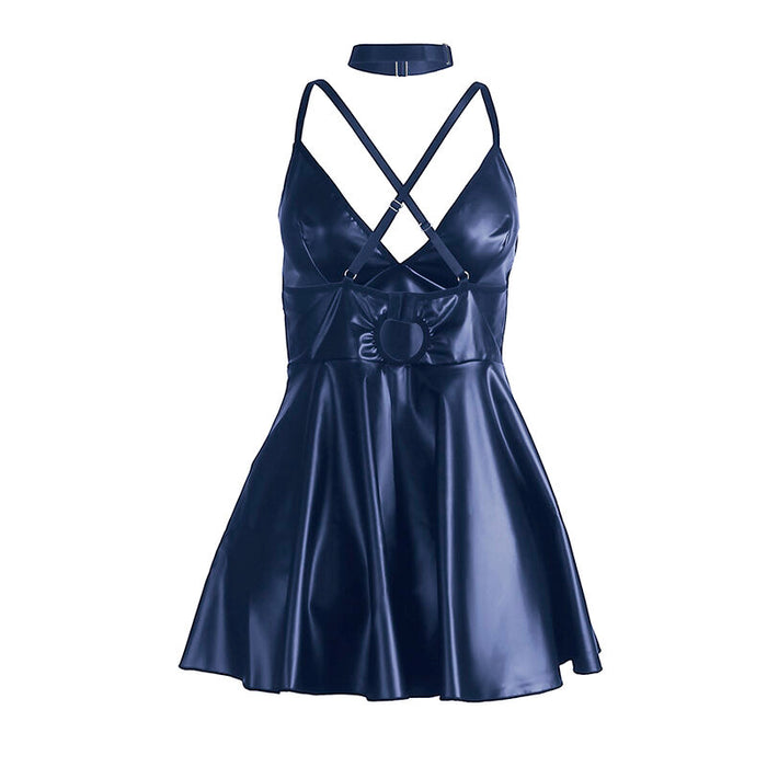 Subblime - 955410 Vestido Con Tirantes De Cuero Azul S/M