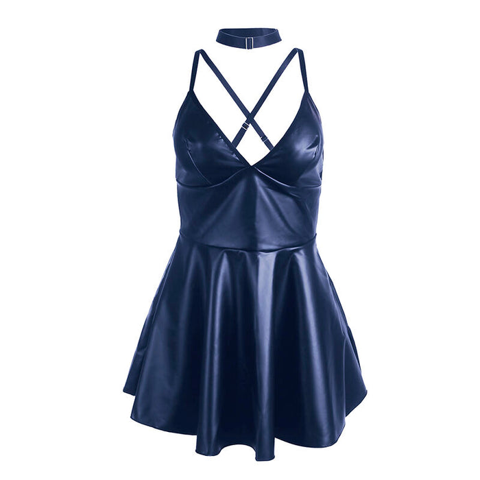 Subblime - 955427 Vestido Con Tirantes De Cuero Azul L/Xl