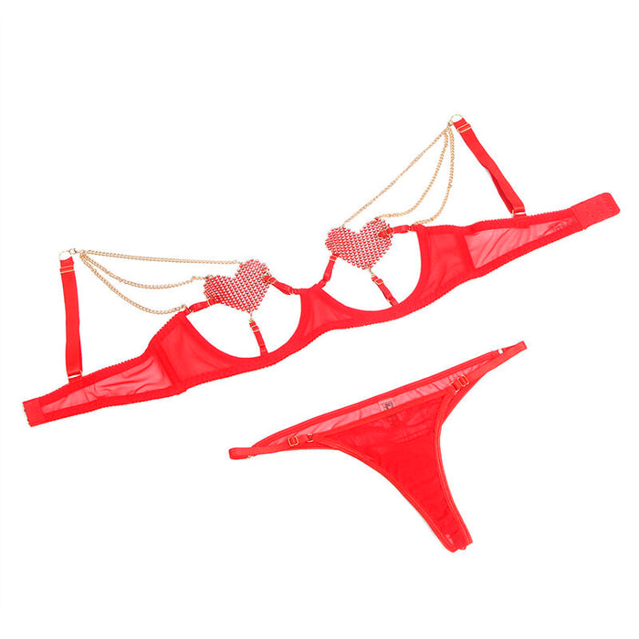 Subblime - 955519 Conjunto Sujetador Con Cadenas Y Corazón De Malla Rojo S/m