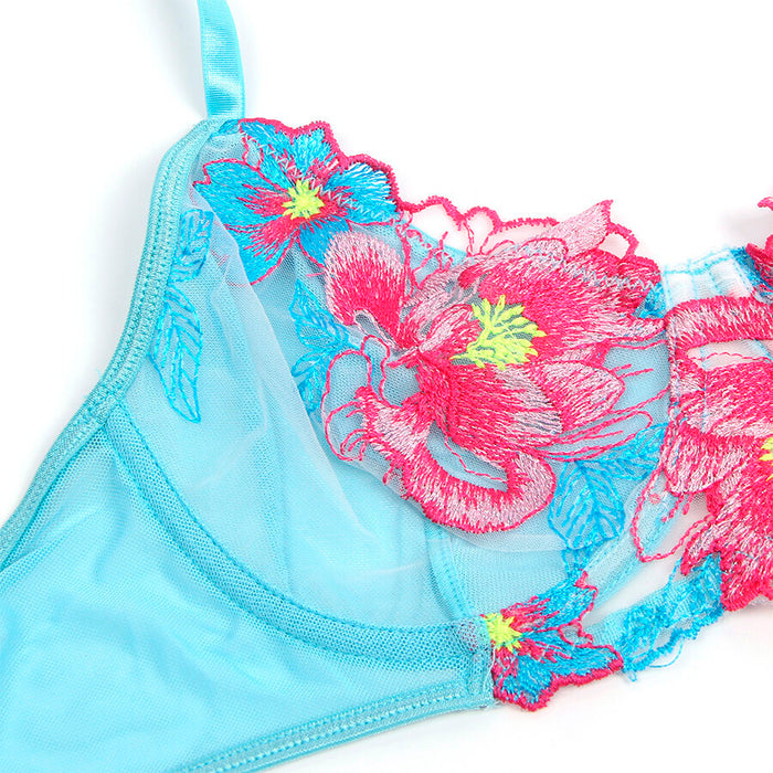 Subblime - 957643 Conjunto Sujetador Y Liguero Con Bordados De Flores Rosas S/m