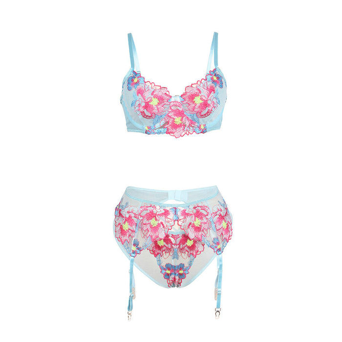 Subblime - 957650 Conjunto Sujetador Y Liguero Con Bordados De Flores Rosas L/Xl