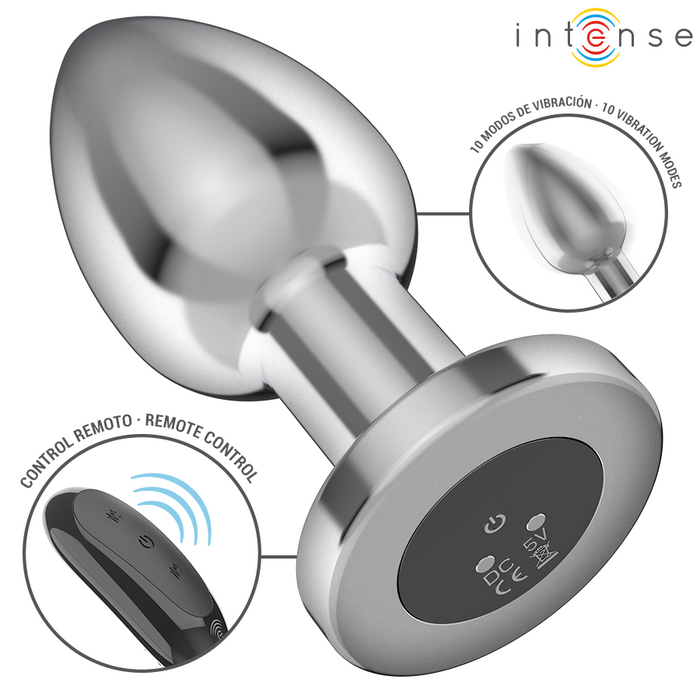 Intense - Plug Anal 10 Vibraciones Metal Con Control Remoto L