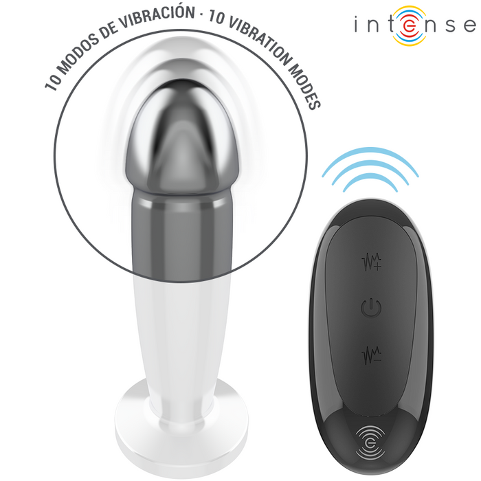 Intense - Plug Anal 10 Vibraciones Metal En Forma De Dildo Con Control Remoto M