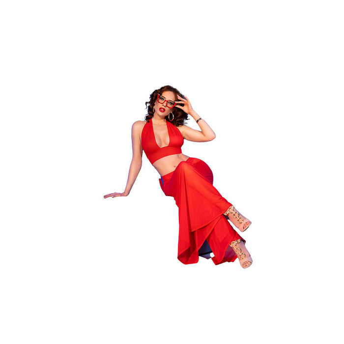 Chilirose - Cr  4857 Set Top Y Pantalones Rojo Talla S