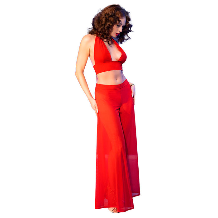 Chilirose - Cr  4857 Set Top Y Pantalones Rojo Talla S