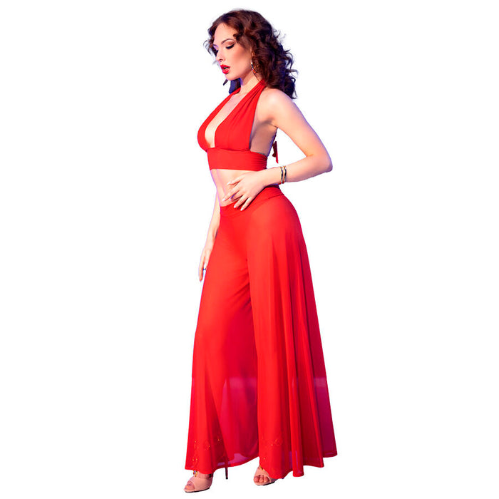 Chilirose - Cr  4857 Set Top Y Pantalones Rojo Talla S
