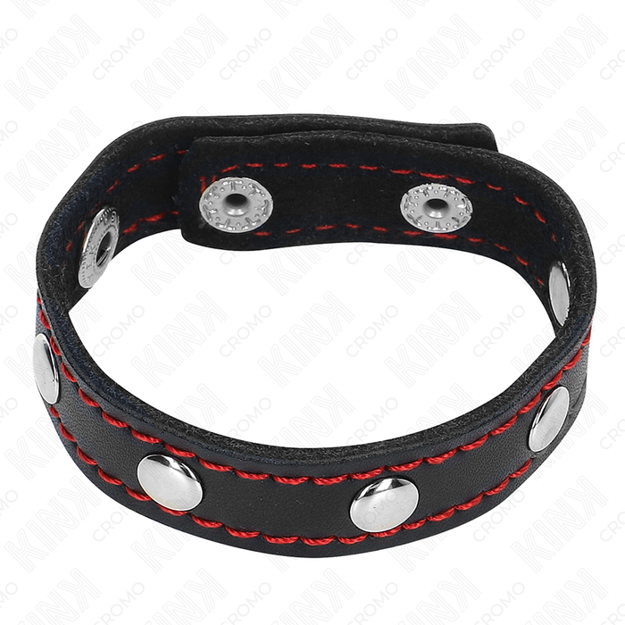 Kink - Anillo Pene Cuero Con Cierre A Presión Forro Rojo 21 X 1.5 Cm