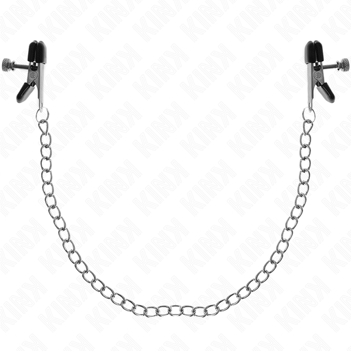 Kink - Pinzas Para Pezones Planas Negro Con Cadena Plateado 34 Cm