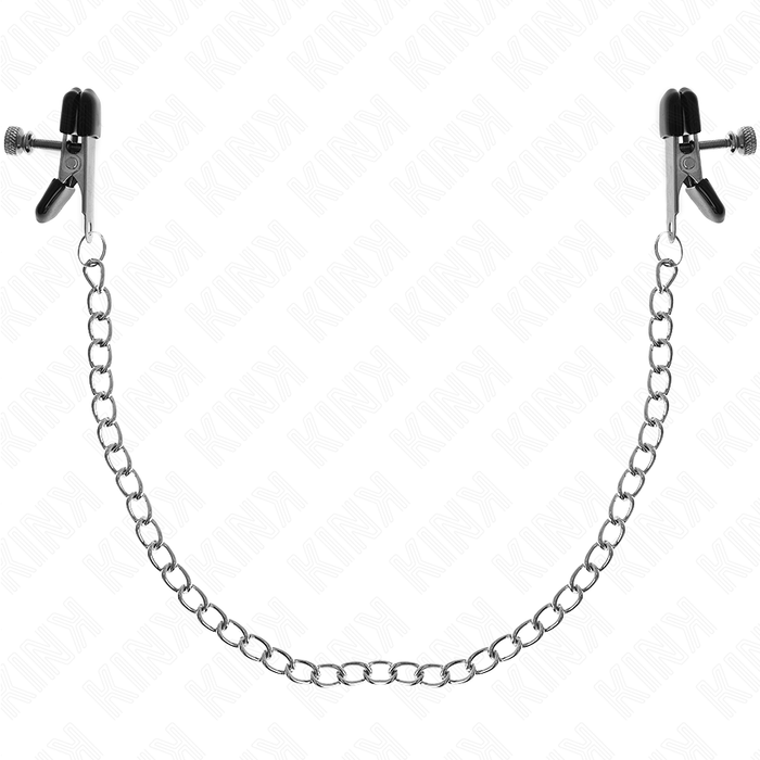 Kink - Pinzas Para Pezones Planas Negro Con Cadena Plateado 34 Cm
