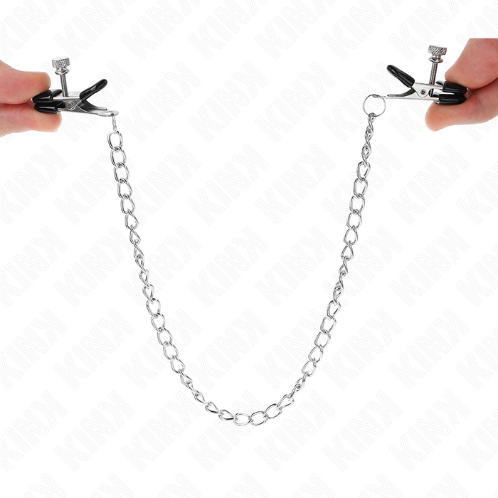 Kink - Pinzas Para Pezones Planas Negro Con Cadena Plateado 34 Cm