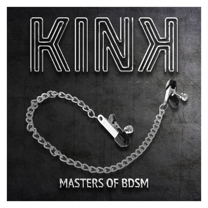 Kink - Pinzas Para Pezones Planas Negro Con Cadena Plateado 34 Cm