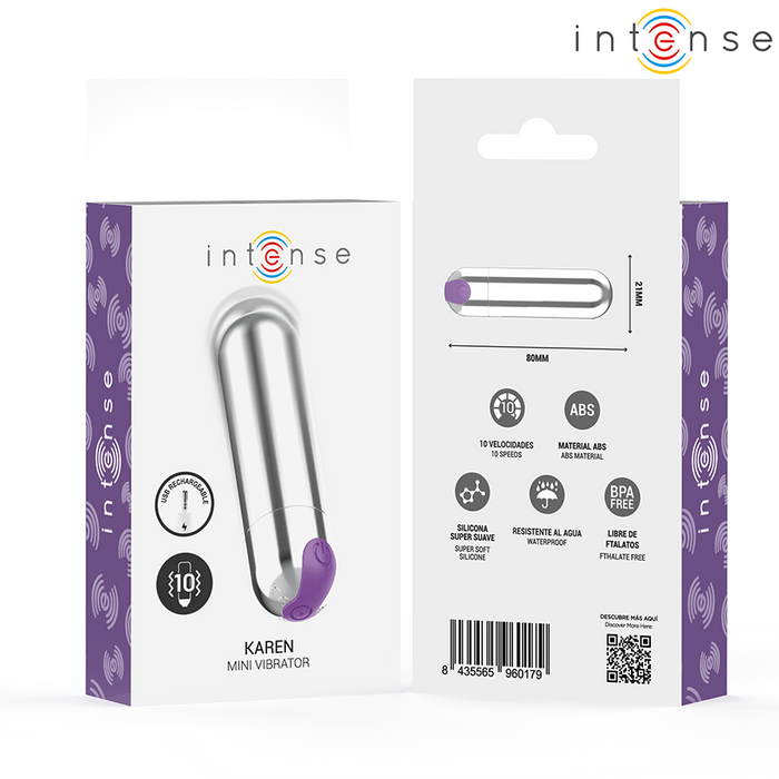 Intense - Karen Mini Bala Vibradora 10 Modos Recargable Plateado