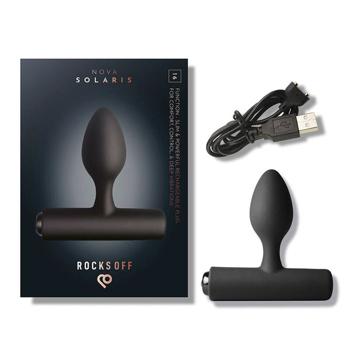 Rocks-Off - Nova Solaris Plug Anal Fino Recargable 16 Funciones Negro