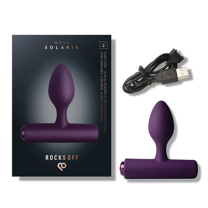 Rocks-Off - Nova Solaris Plug Anal Fino Recargable 16 Funciones Violeta