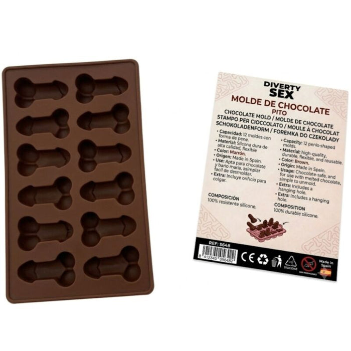 Diablo Picante - Molde Chocolate 12 Penes Silicona Para Colgar Rojo