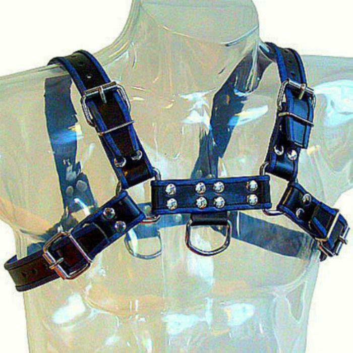 Leather Body - Arnes Cuero Azul Y Negro Chest Bulldog