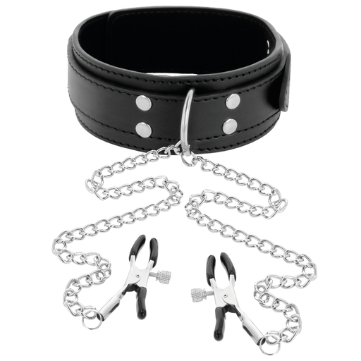 Darkness - Collar Con Pinzas Para Pezones Negro