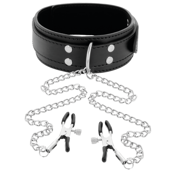 Darkness - Collar Con Pinzas Para Pezones Negro