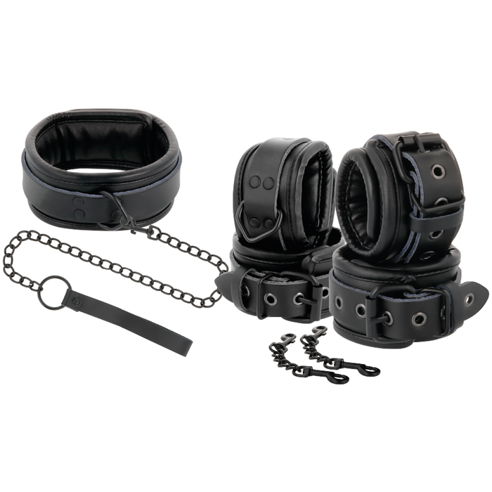 Darkness - Esposas Y Collar De Cuero Negro