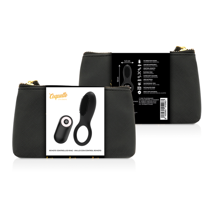 Coquette Chic Desire - Anillo Vibrador Control Remoto Recargable Negro / Gold