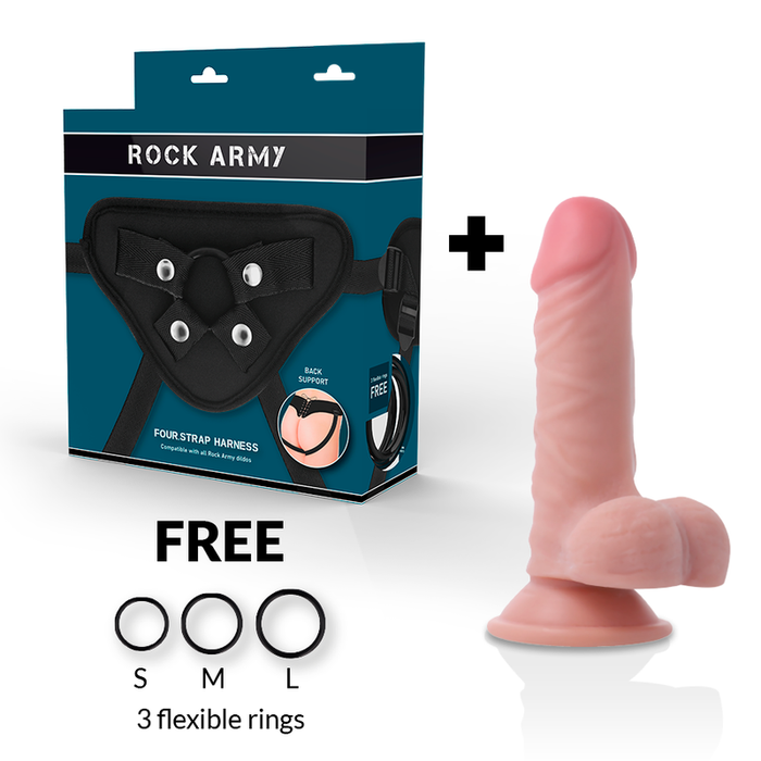 Rockarmy - Arnes + Dual Density Panzer Dildo Realista 17 Cm -o- 4.46 Cm