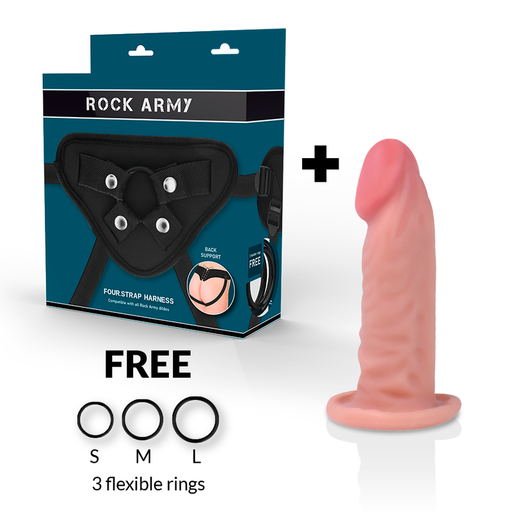 Rockarmy - Arnes + Dual Density Tiger Dildo Realista 14 Cm -o- 4.46 Cm