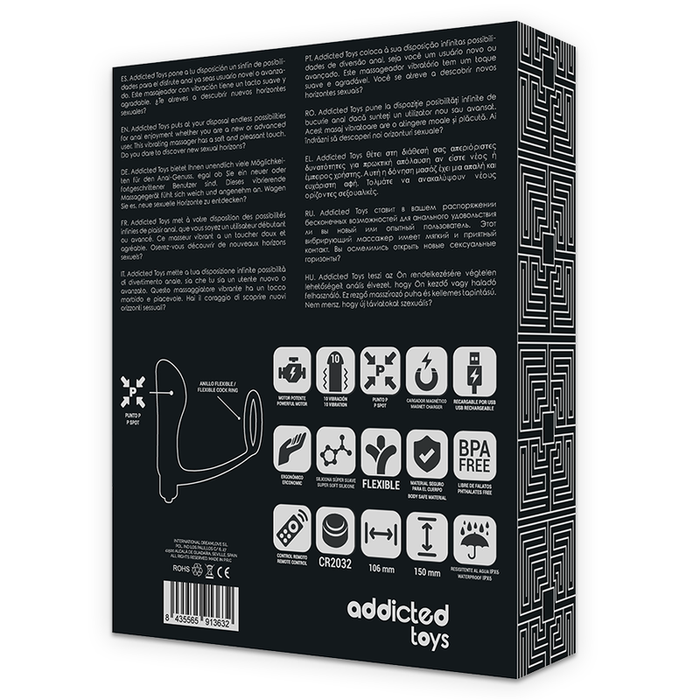 Addicted Toys - Anilla Pene Con Plug Anal Control Remoto Negro Recargable