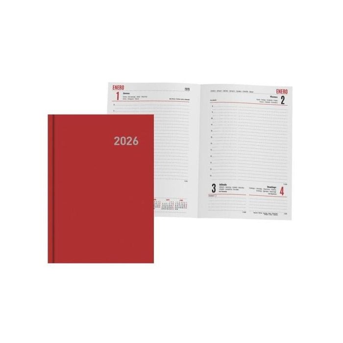 Ingraf Paris Agenda Anual - Dia Pagina - Viernes, Sabado Y Domingo Misma Pagina - Tamaã±O 15x21cm - Rojo