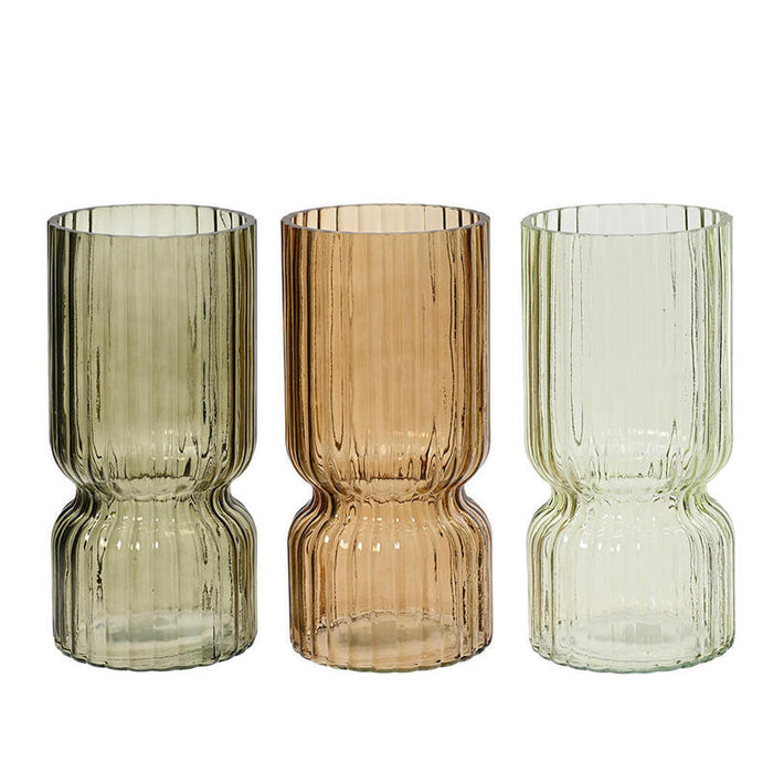 Jarron De Cristal Tubular Ondulado, Cristal, Ø11x23cm, 3 Colores. Basics