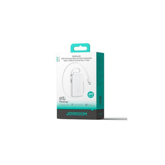 Joyroom Power Bank With Digital Display, C+U+U, Pd 35w, 10000 Mah With Built-In Retractable Typle-C And Lightning Cable (0.7m) White (Jr-Pr2)