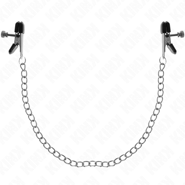 Kink - Pinzas Para Pezones Planas Negro Con Cadena Plateado 34 Cm