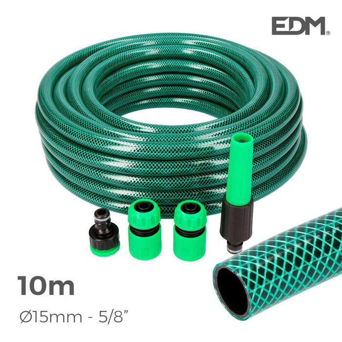 Kit Manguera Jardin Basic Line Ø Interior 15mm Ø Exterior 19mm (5/8") - Rollo 10m Con Accesorios Edm