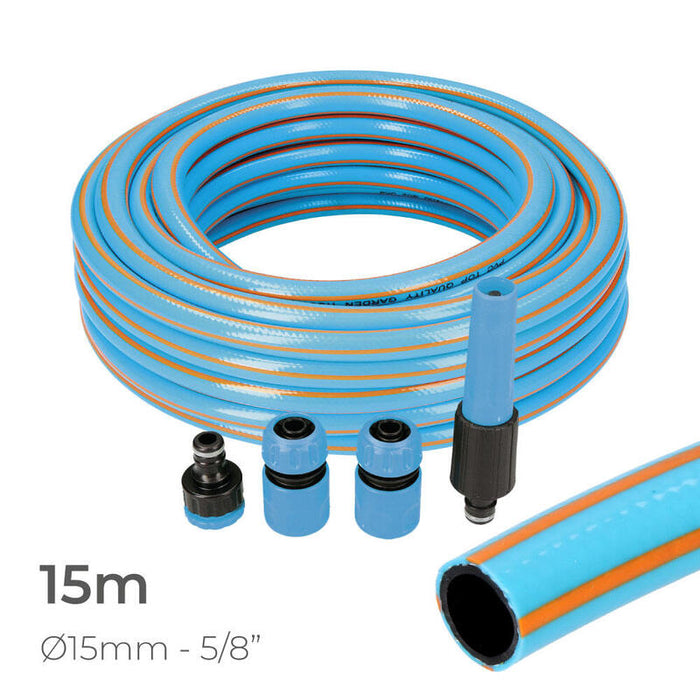 Kit Manguera Jardin Profesional Interior Ø15mm Exterior Ø20mm (5/8") 15m Con Accesorios Pvc Edm