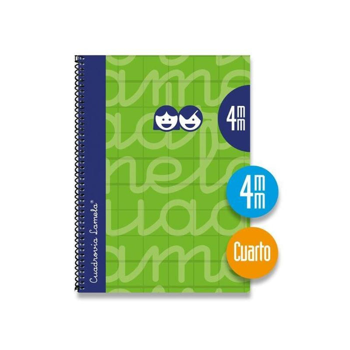 Lamela Cuaderno Espiral Cubierta Extradura 80h 4º Cuadrícula 4mm C/ Margen Verde Pack -5u-