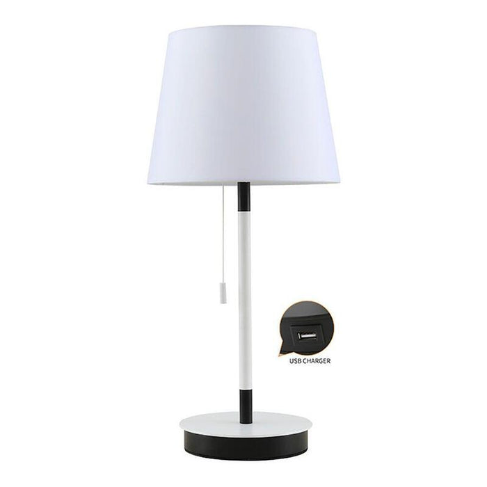 Lámpara De Mesa, E27, Blanca/Negra, Con Cargador Usb, Ø235 X 505 Mm