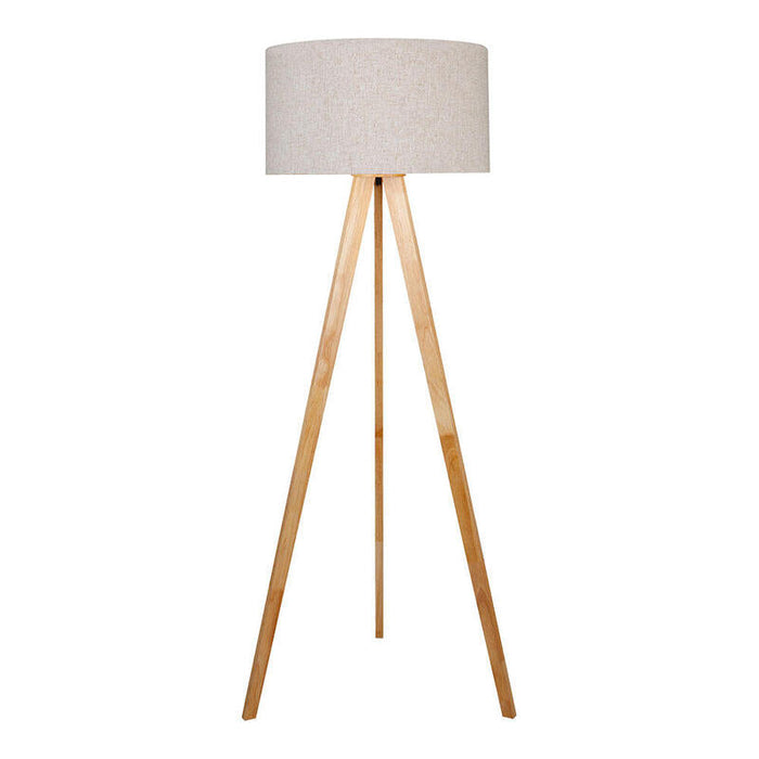 Lámpara De Pie E27 Madera Y Tela Edm