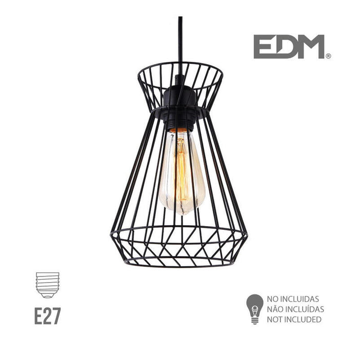 Lampara De Techo Metalica E27 60w Color Negro Ø19x26x130cm Edm