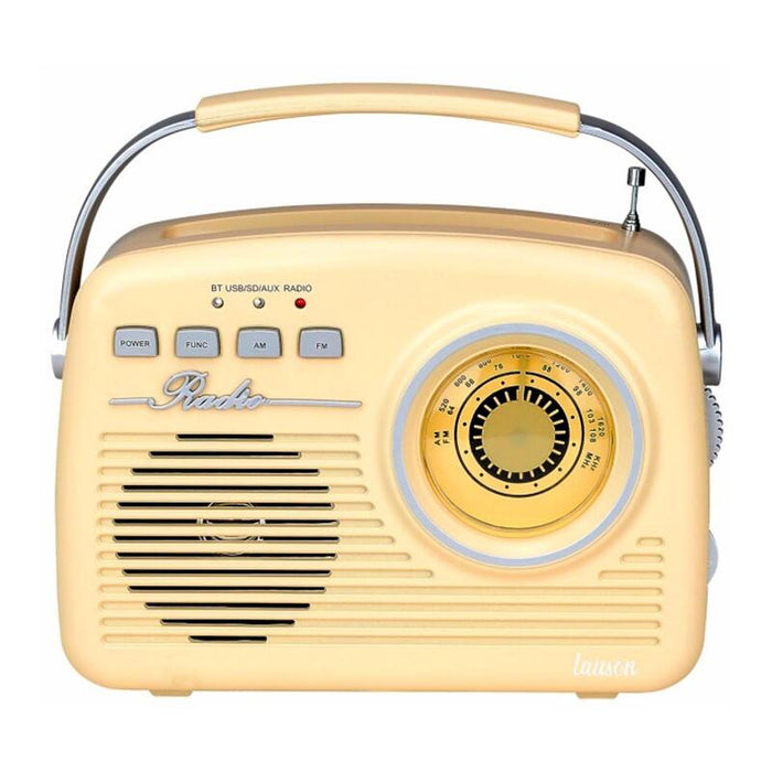 Lauson Ra143 Radio Vintage Crema Analógica Con Altavoz Integrado 2w Am/Fm Batería Recargable Bluetooth Usb Sd