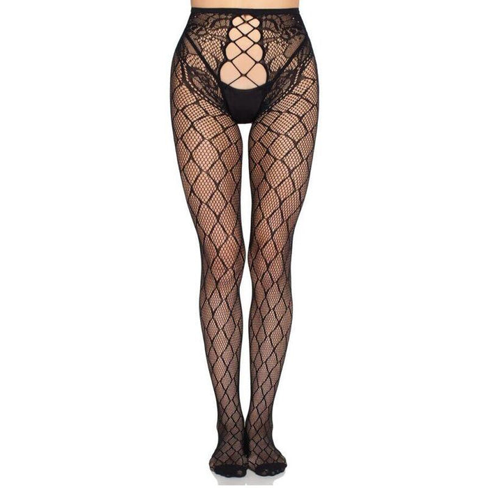 Leg Avenue - 1966 Medias De Red Con Panty Sin Entrepierna Negro - Talla Única